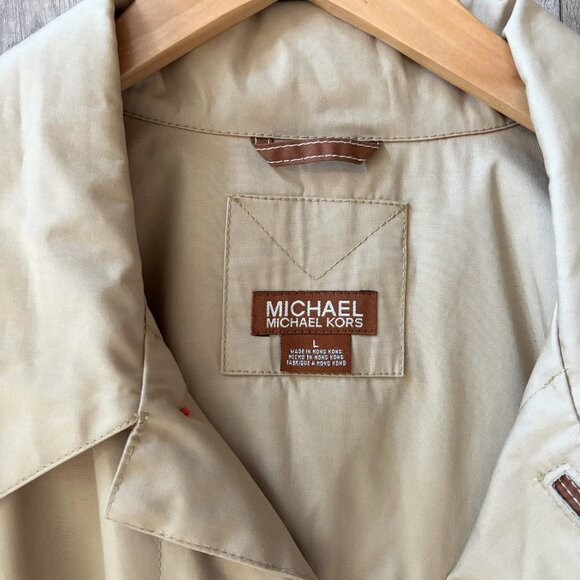Michael Kors Single-Breasted Water Resistant Tan Khaki Mens Trench Coat Size L - Picture 2 of 13